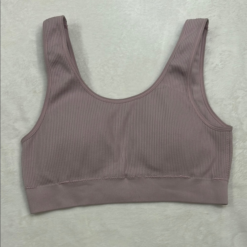 Pink Ribbed Sports Bra - Picture 1 of 3